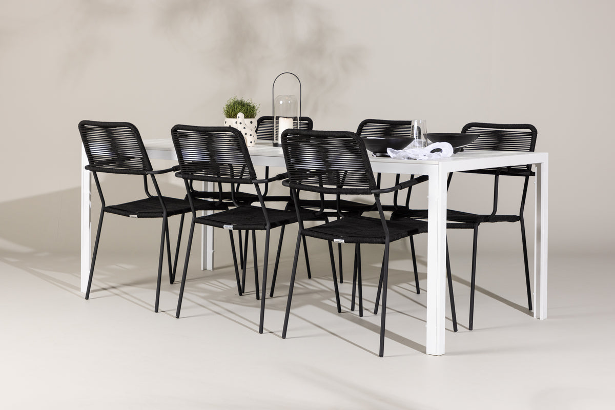 Venture Design Lindos & Break Matstolar 2-pack Svart + Rektangulära Matbord 205 x 90 Vit