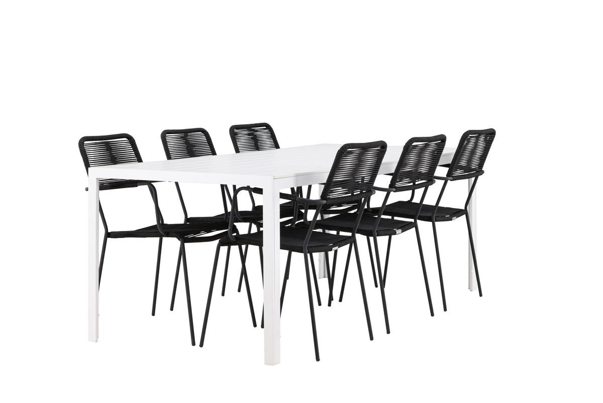 Venture Design Lindos & Break Matstolar 2-pack Svart + Rektangulära Matbord 205 x 90 Vit