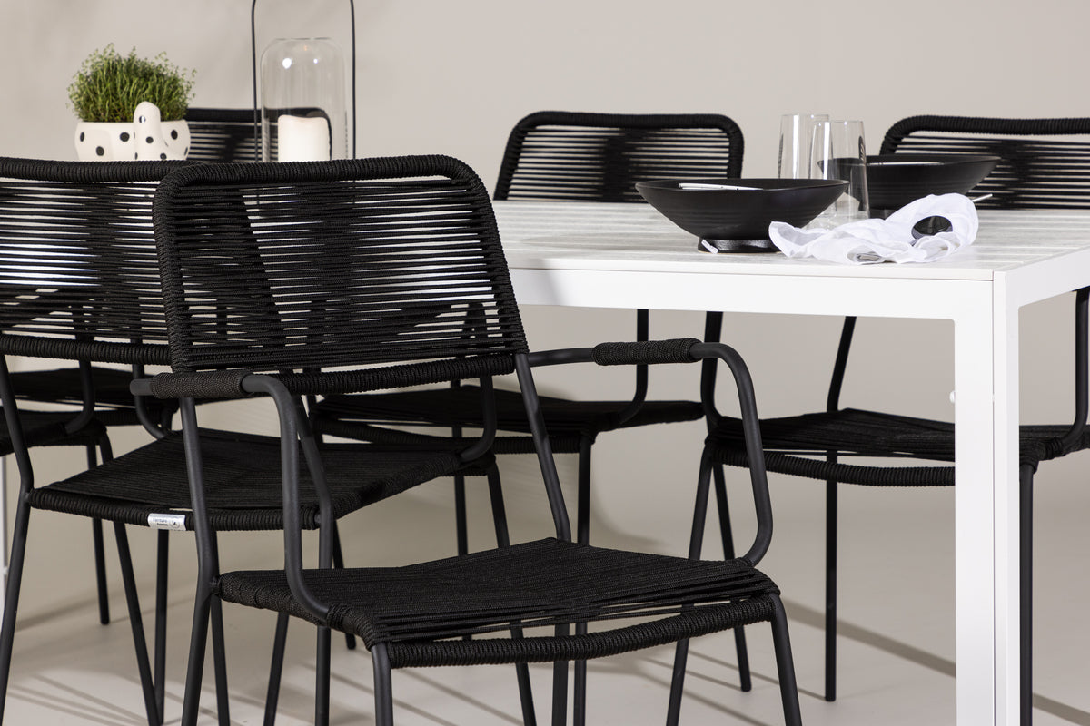 Venture Design Lindos & Break Matstolar 2-pack Svart + Rektangulära Matbord 205 x 90 Vit