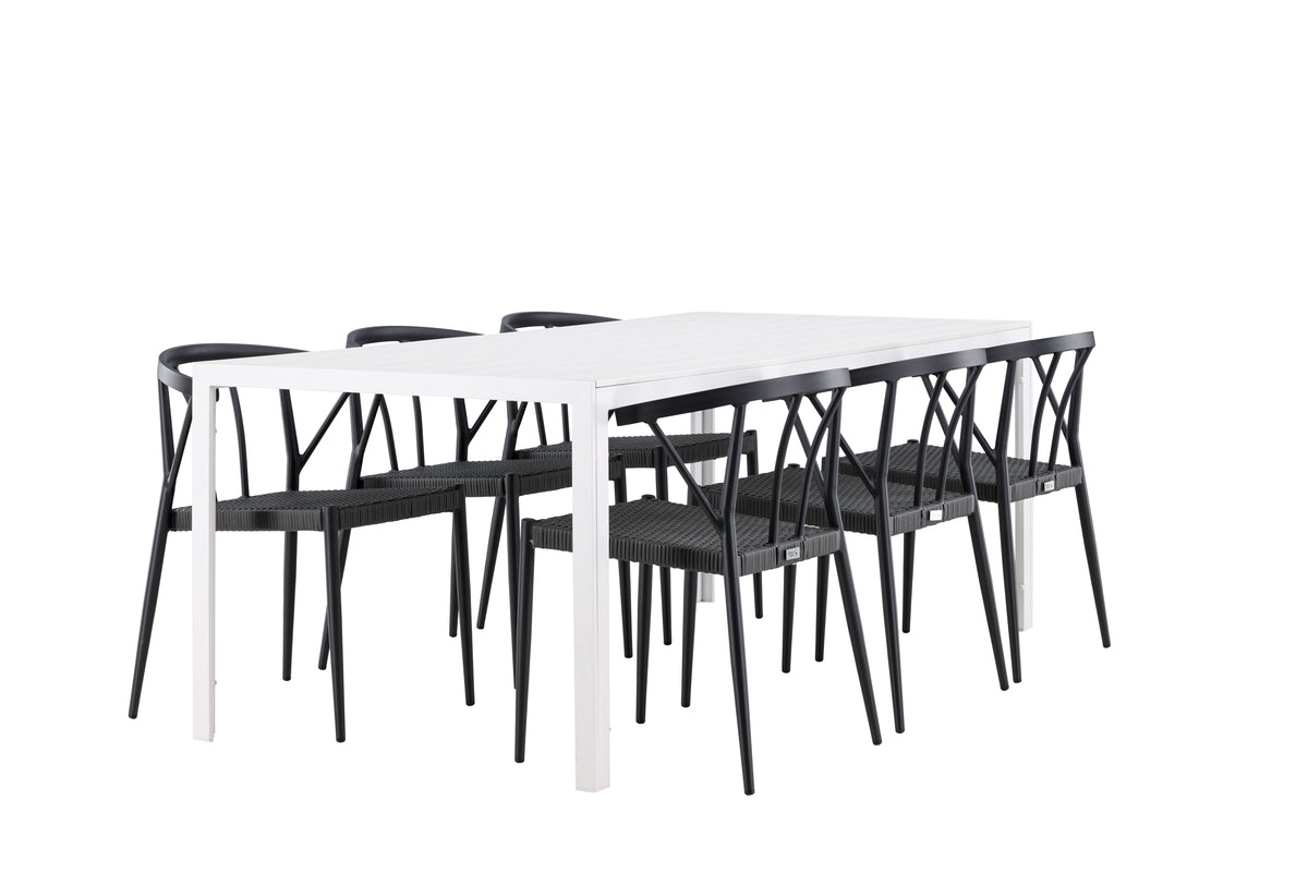 Venture Design Stina & Break Matstolar 6-pack Svart + Rektangulära Matbord 205 x 90 Vit