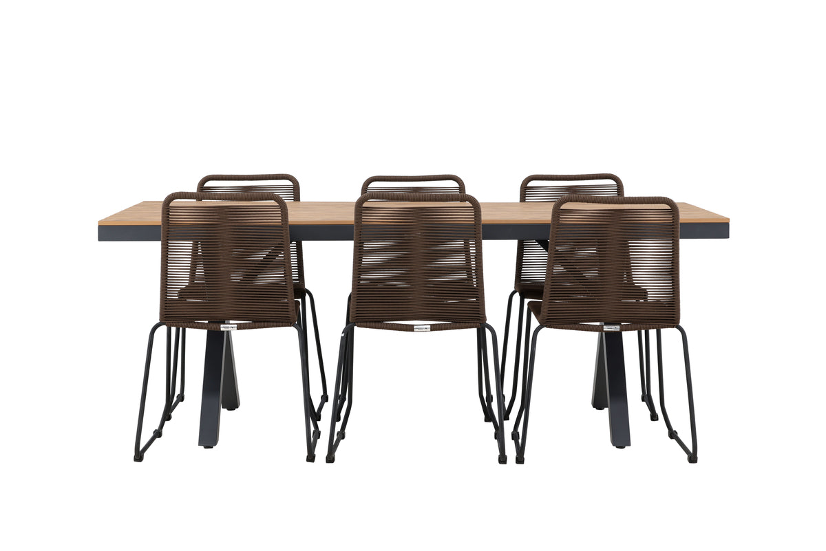 Venture Design Garcia & Lindos Rektangulära Matbord 200 x 100 Svart + Matstolar 2-pack Brown/ Black