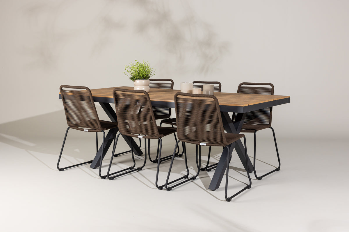 Venture Design Garcia & Lindos Rektangulära Matbord 200 x 100 Svart + Matstolar 2-pack Brown/ Black