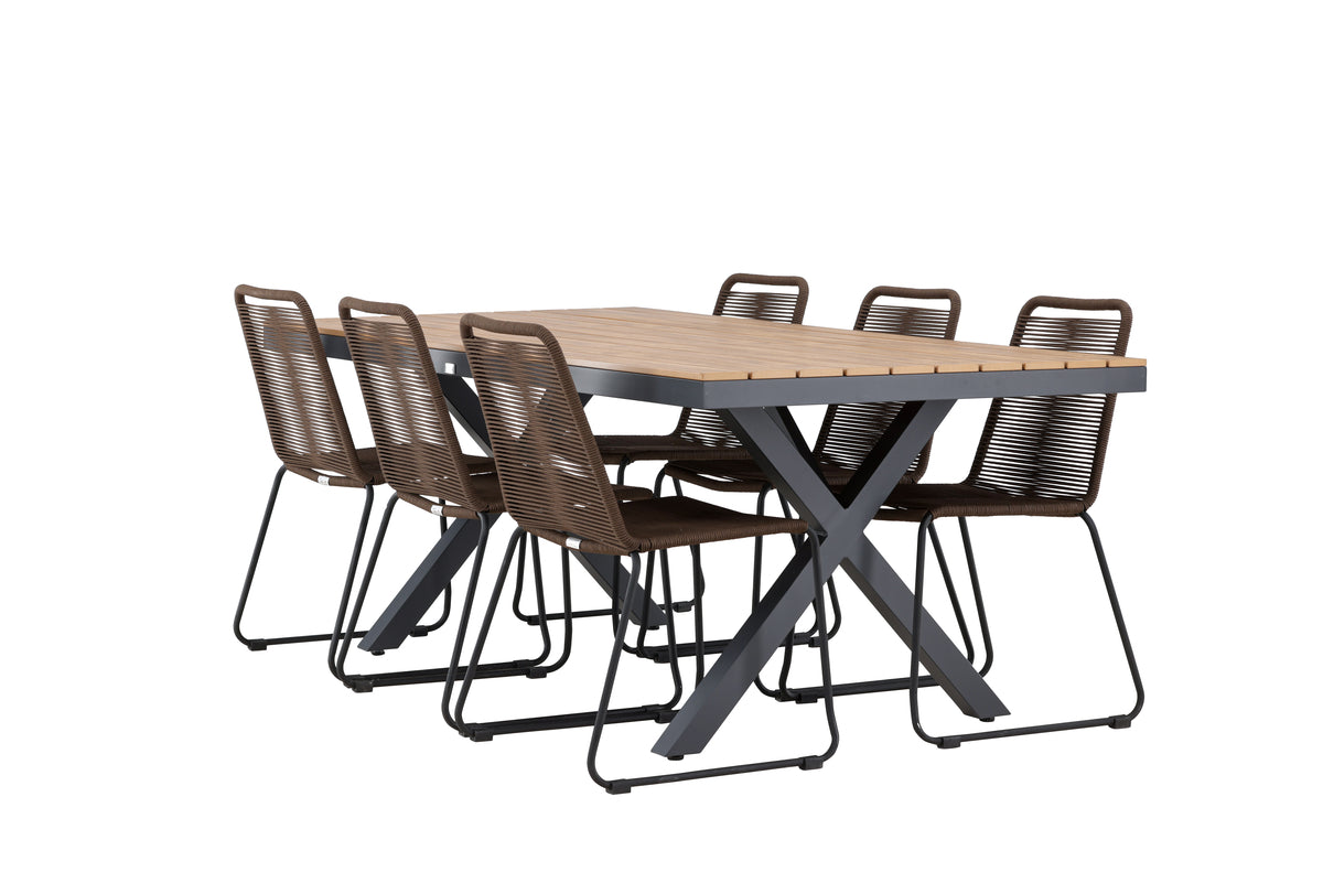 Venture Design Garcia & Lindos Rektangulära Matbord 200 x 100 Svart + Matstolar 2-pack Brown/ Black