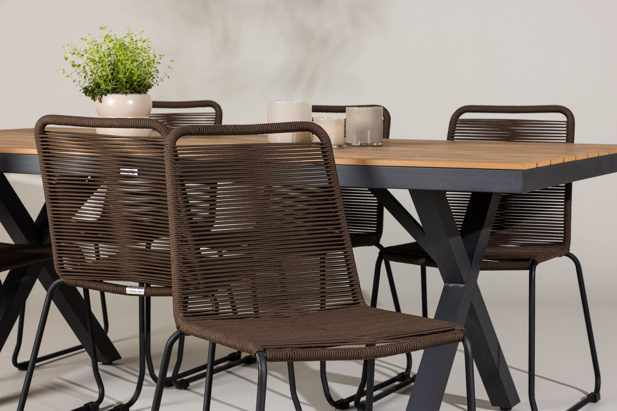 Venture Design Garcia & Lindos Rektangulära Matbord 200 x 100 Svart + Matstolar 2-pack Brown/ Black