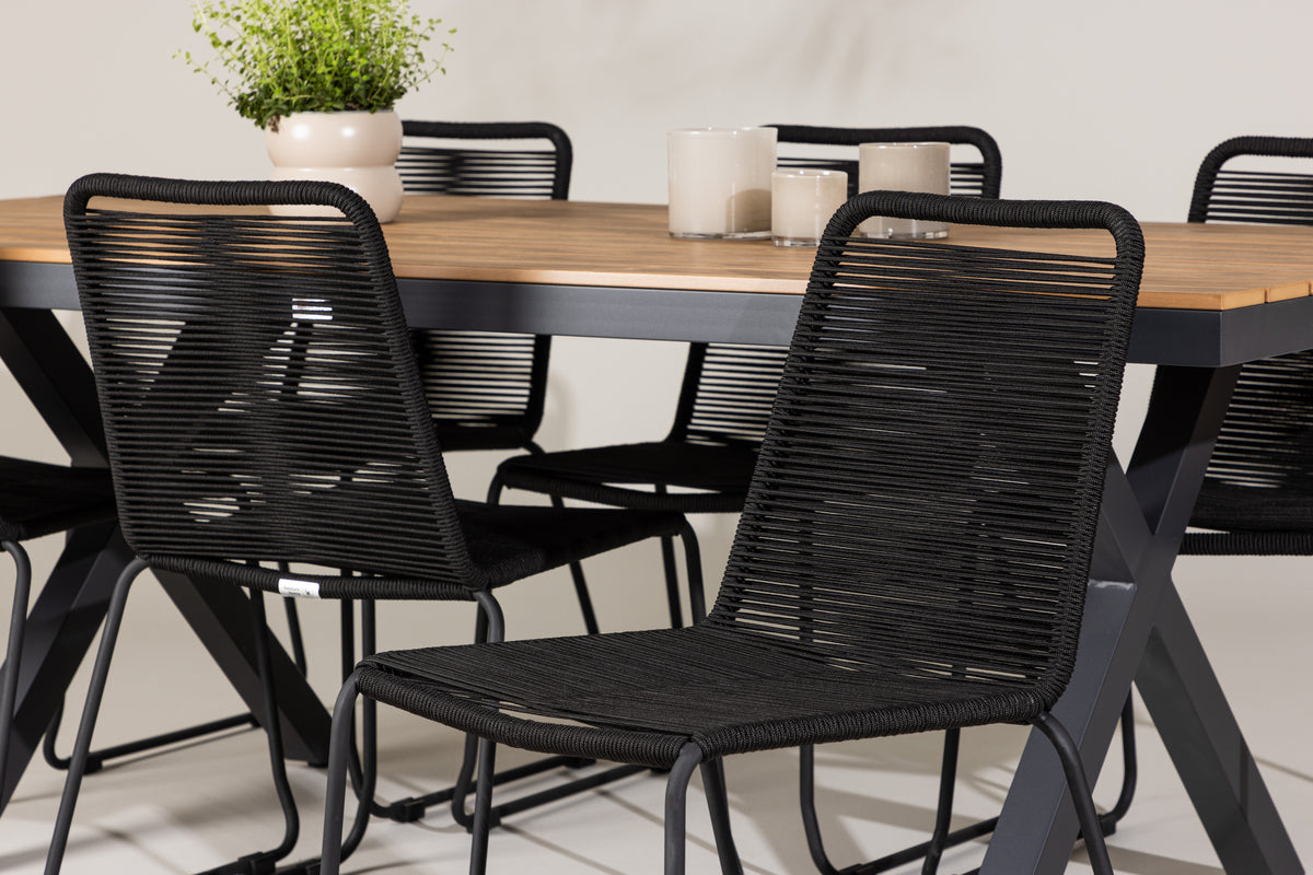 Venture Design Lindos & Garcia Matstolar 2-pack Svart + Rektangulära Matbord 200 x 100 Svart