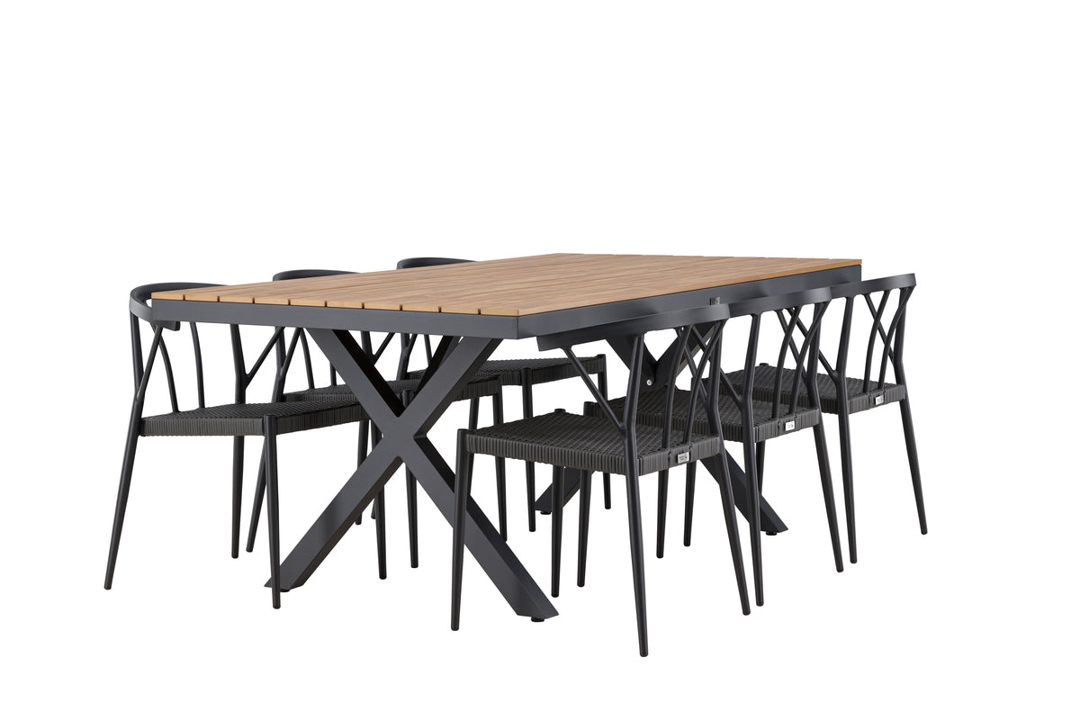 Venture Design Stina & Garcia Matstolar 6-pack Svart + Rektangulära Matbord 200 x 100 Svart
