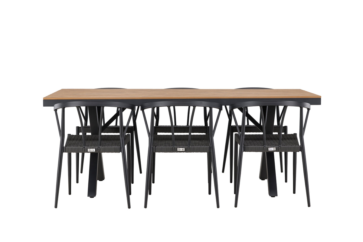 Venture Design Stina & Garcia Matstolar 6-pack Svart + Rektangulära Matbord 200 x 100 Svart