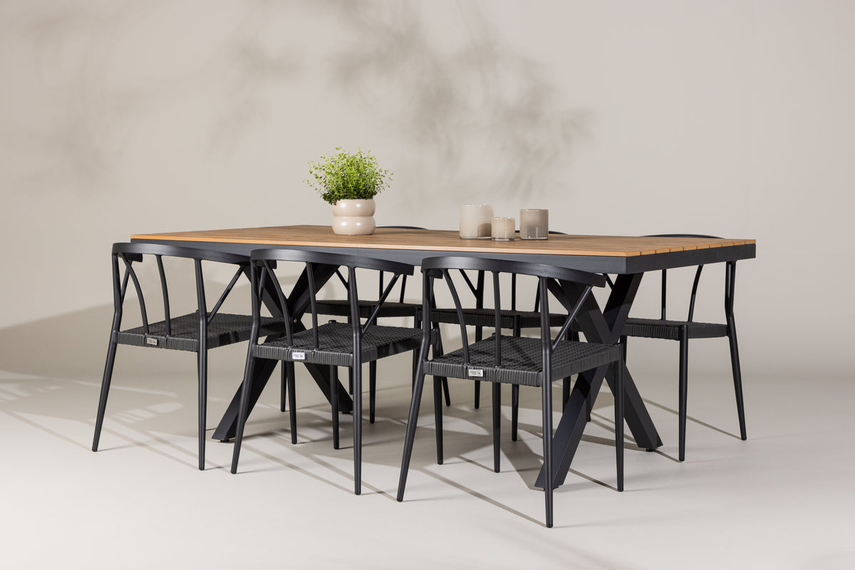 Venture Design Stina & Garcia Matstolar 6-pack Svart + Rektangulära Matbord 200 x 100 Svart