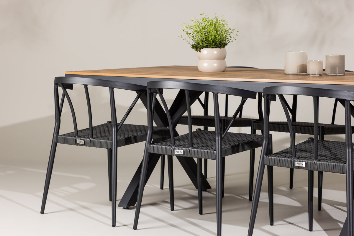 Venture Design Stina & Garcia Matstolar 6-pack Svart + Rektangulära Matbord 200 x 100 Svart