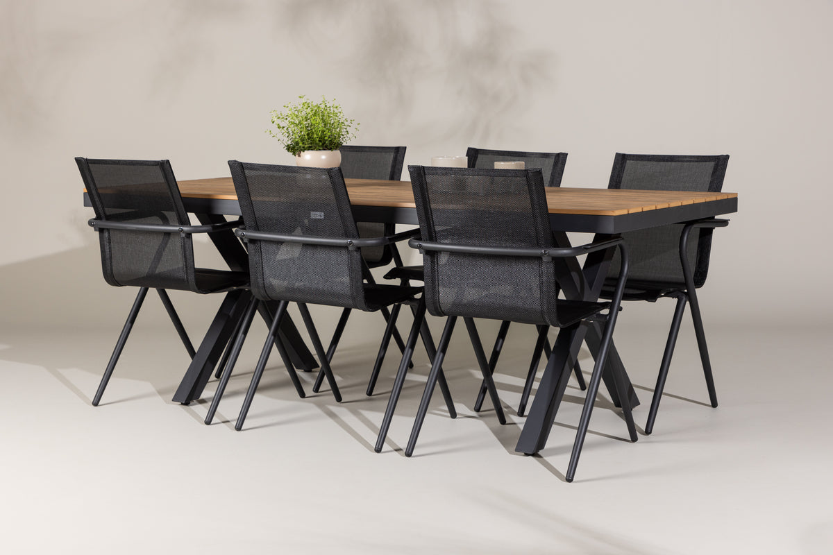 Venture Design Alina & Garcia Matstolar 6-pack Svart + Rektangulära Matbord 100 x 200 Svart