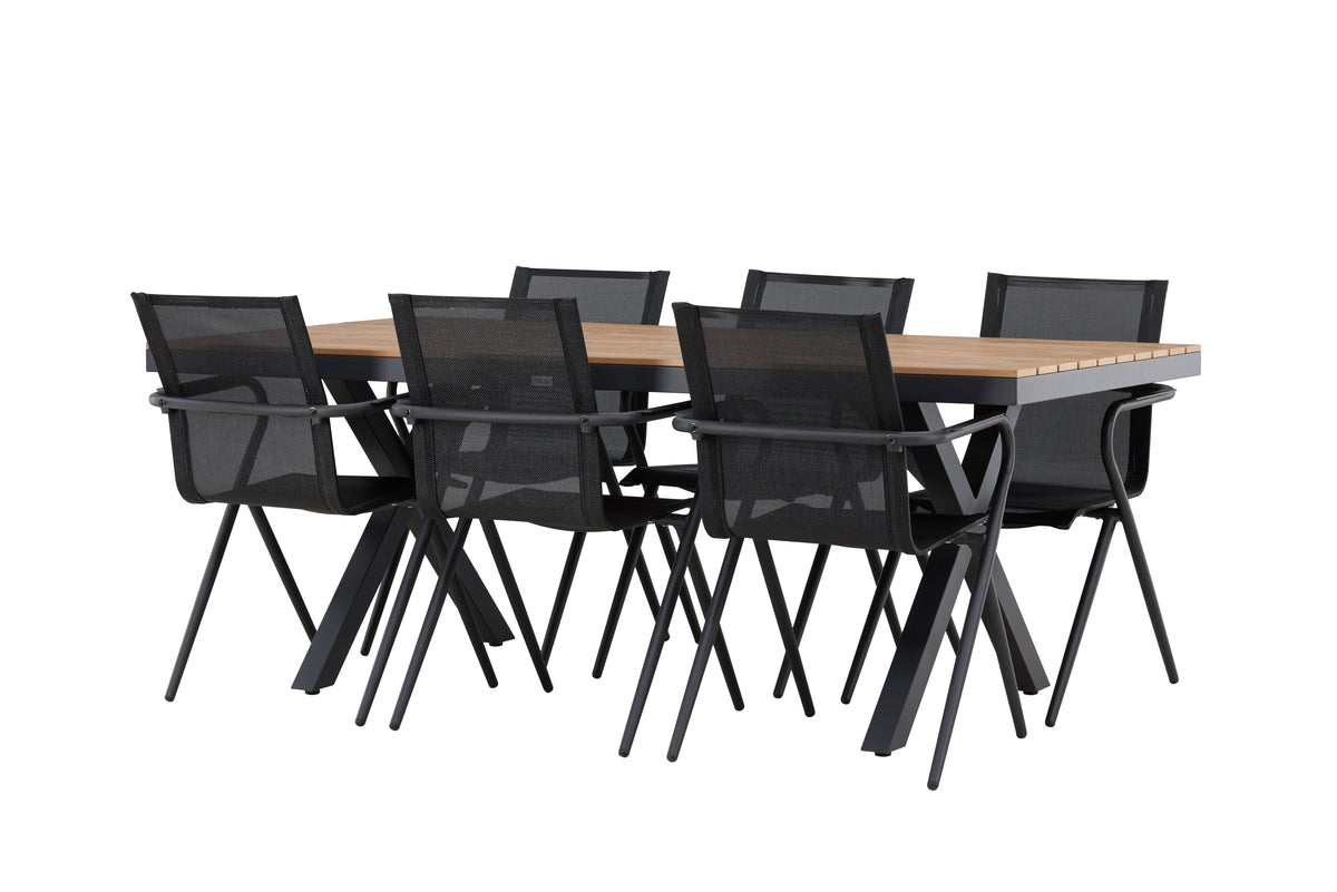 Venture Design Alina & Garcia Matstolar 6-pack Svart + Rektangulära Matbord 100 x 200 Svart