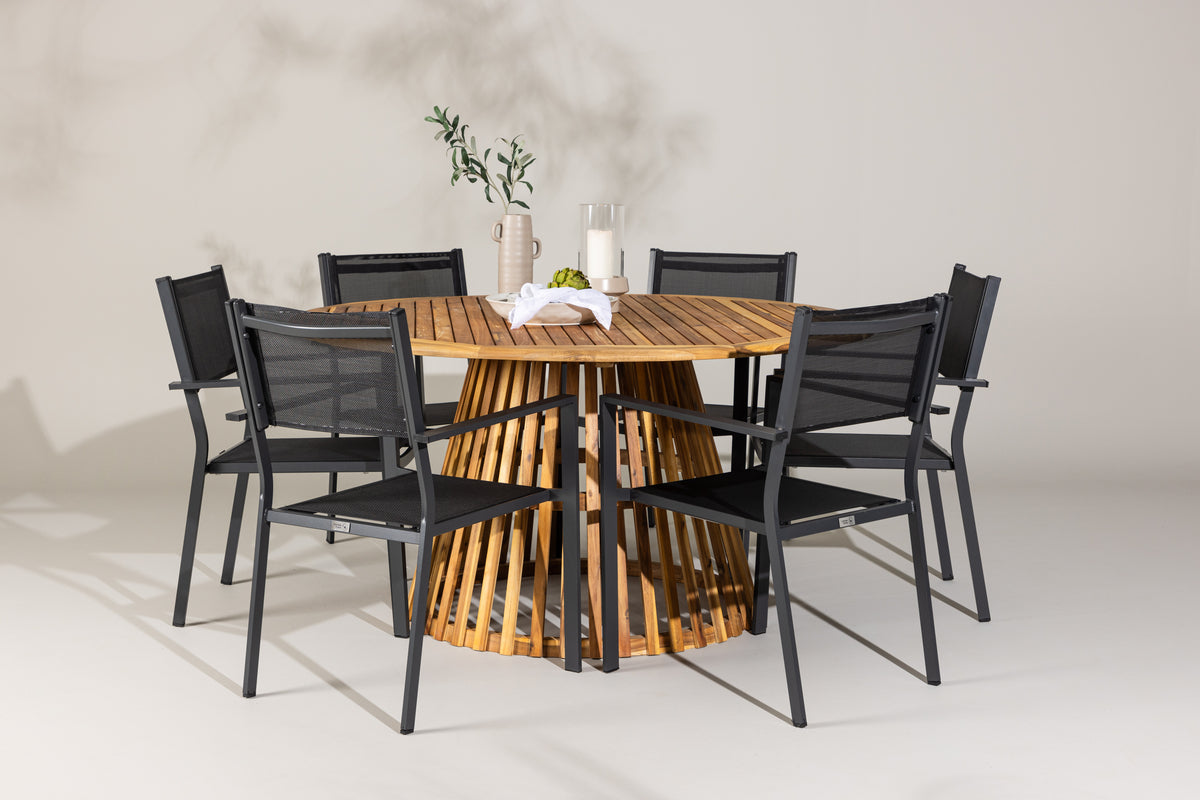 Venture Design Copacabana & Tucumán Matstolar 2-pack Svart + Runda Matbord ⌀150 Natur
