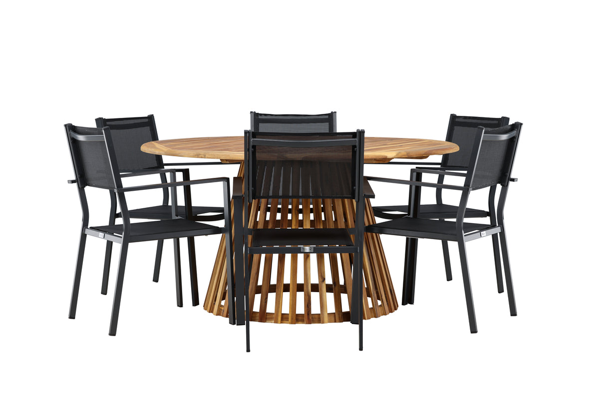 Venture Design Copacabana & Tucumán Matstolar 2-pack Svart + Runda Matbord ⌀150 Natur
