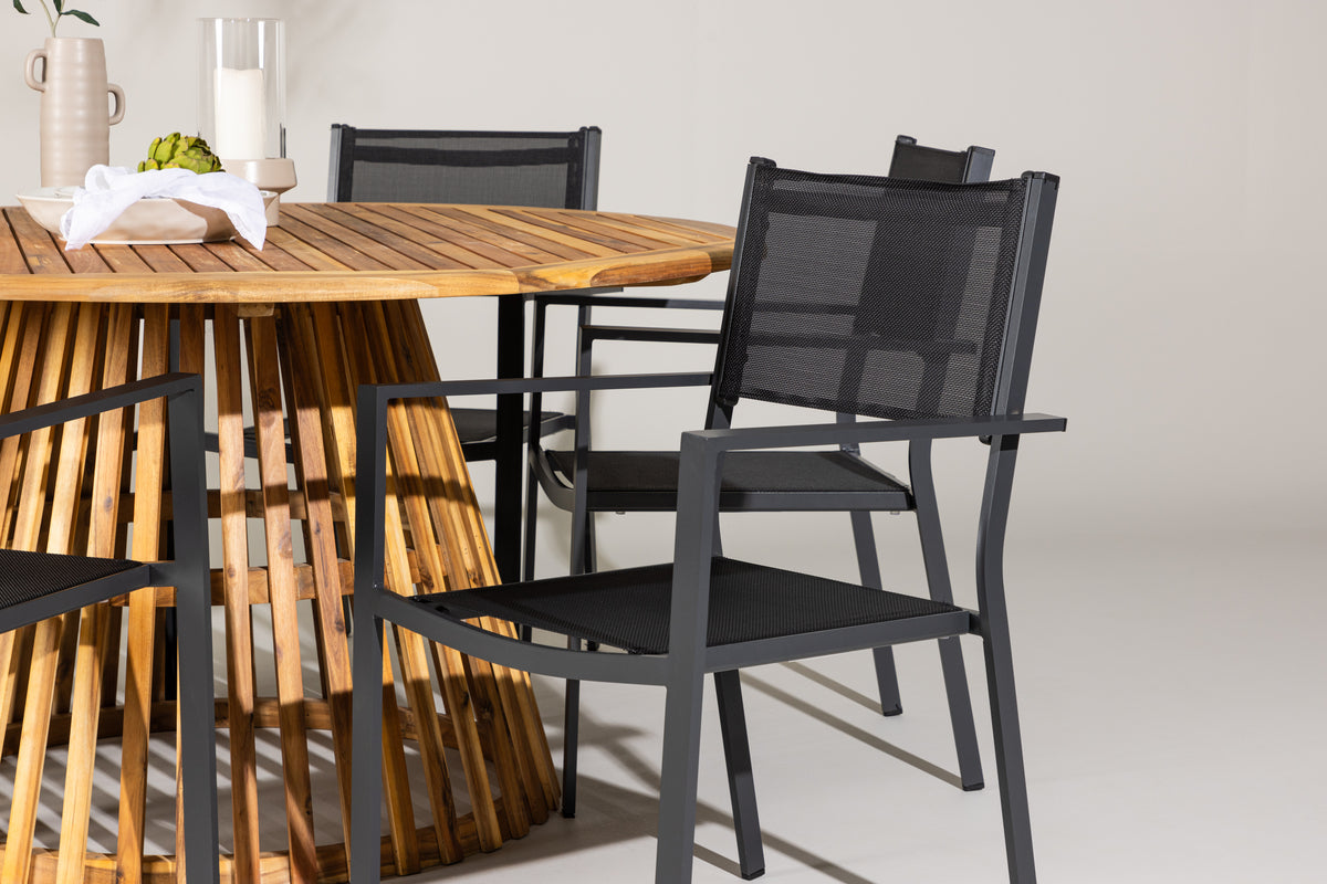 Venture Design Copacabana & Tucumán Matstolar 2-pack Svart + Runda Matbord ⌀150 Natur