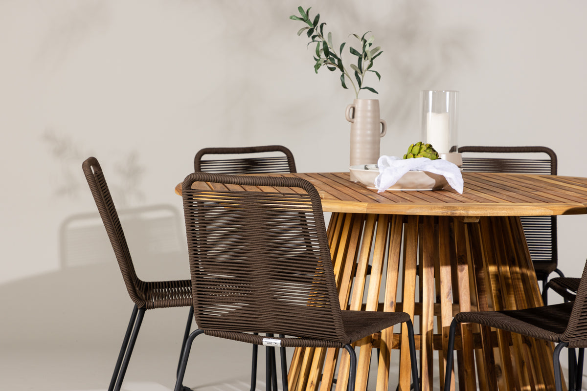 Venture Design Lindos & Tucumán Matstolar 2-pack Brun/Svart + Runda Matbord ⌀150 Natur