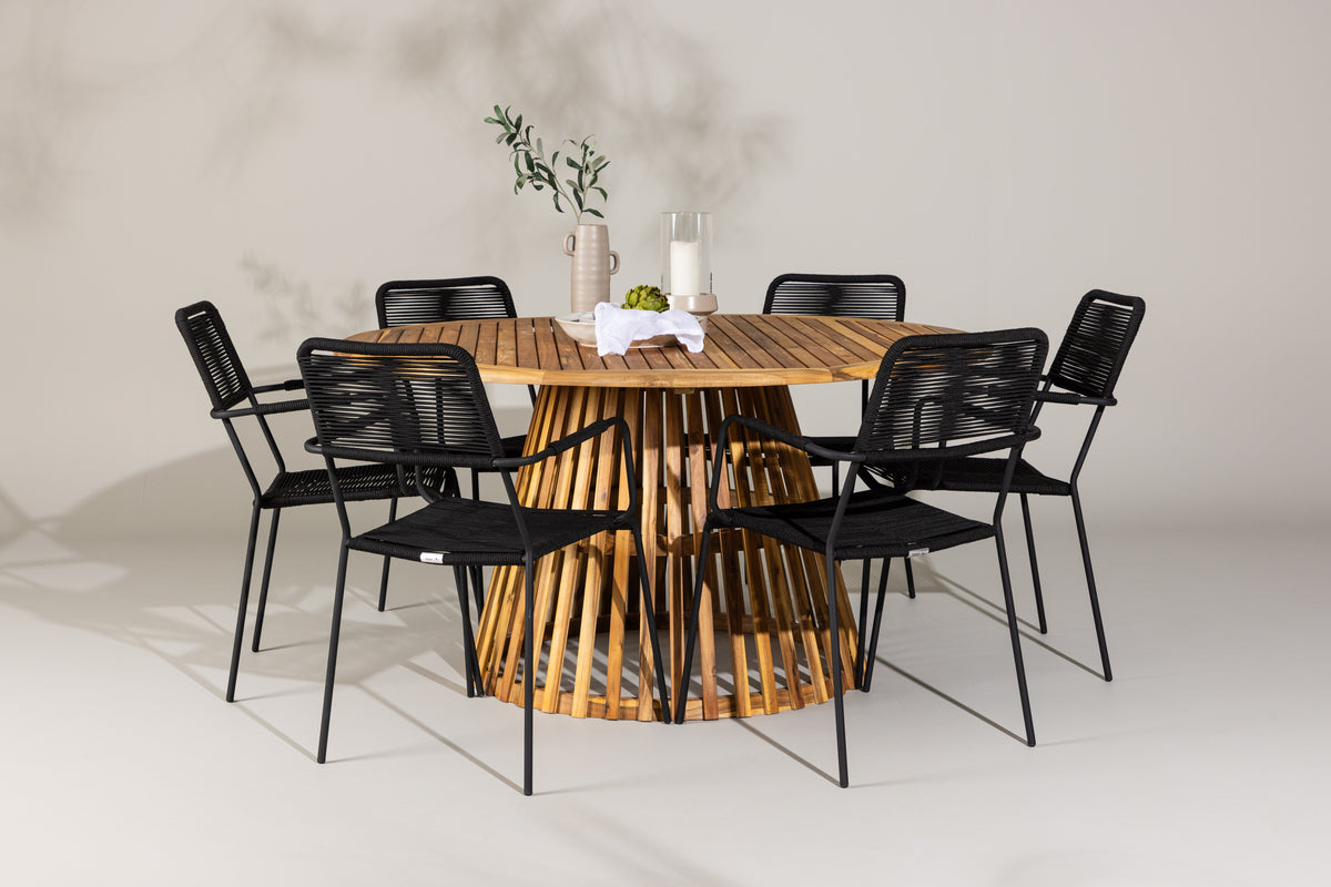 Venture Design Lindos & Tucumán Matstolar 2-pack Svart + Runda Matbord ⌀150 Natur