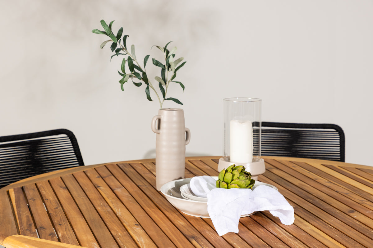 Venture Design Lindos & Tucumán Matstolar 2-pack Svart + Runda Matbord ⌀150 Natur