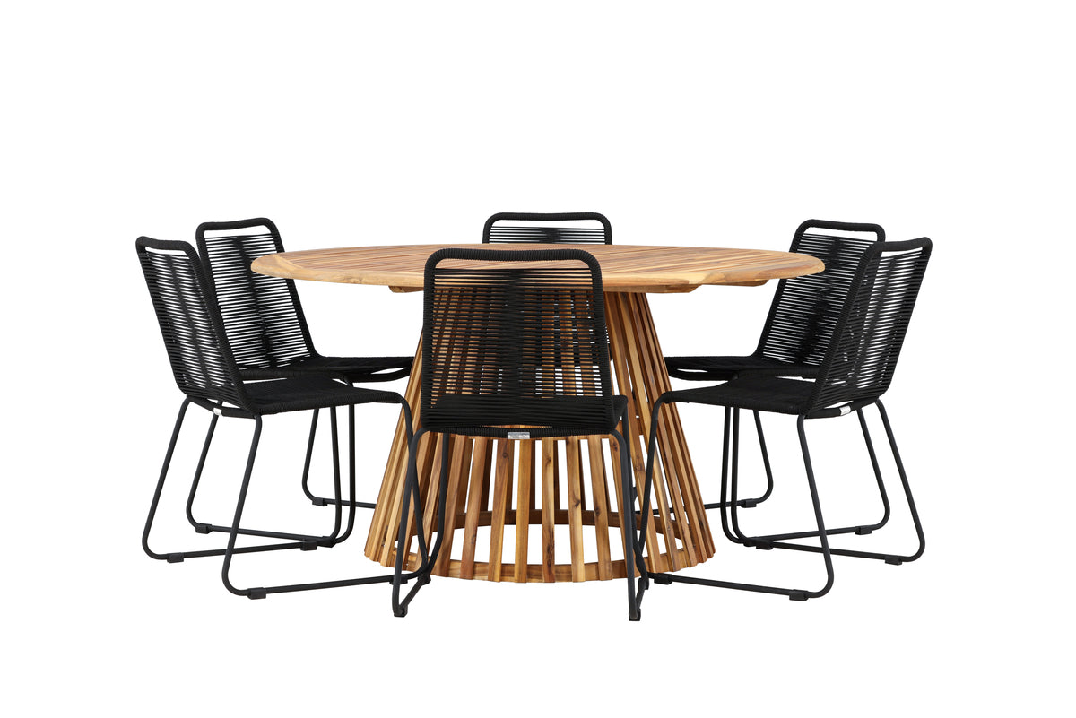 Venture Design Lindos & Tucumán Matstolar 2-pack Svart + Runda Matbord ⌀150 Natur