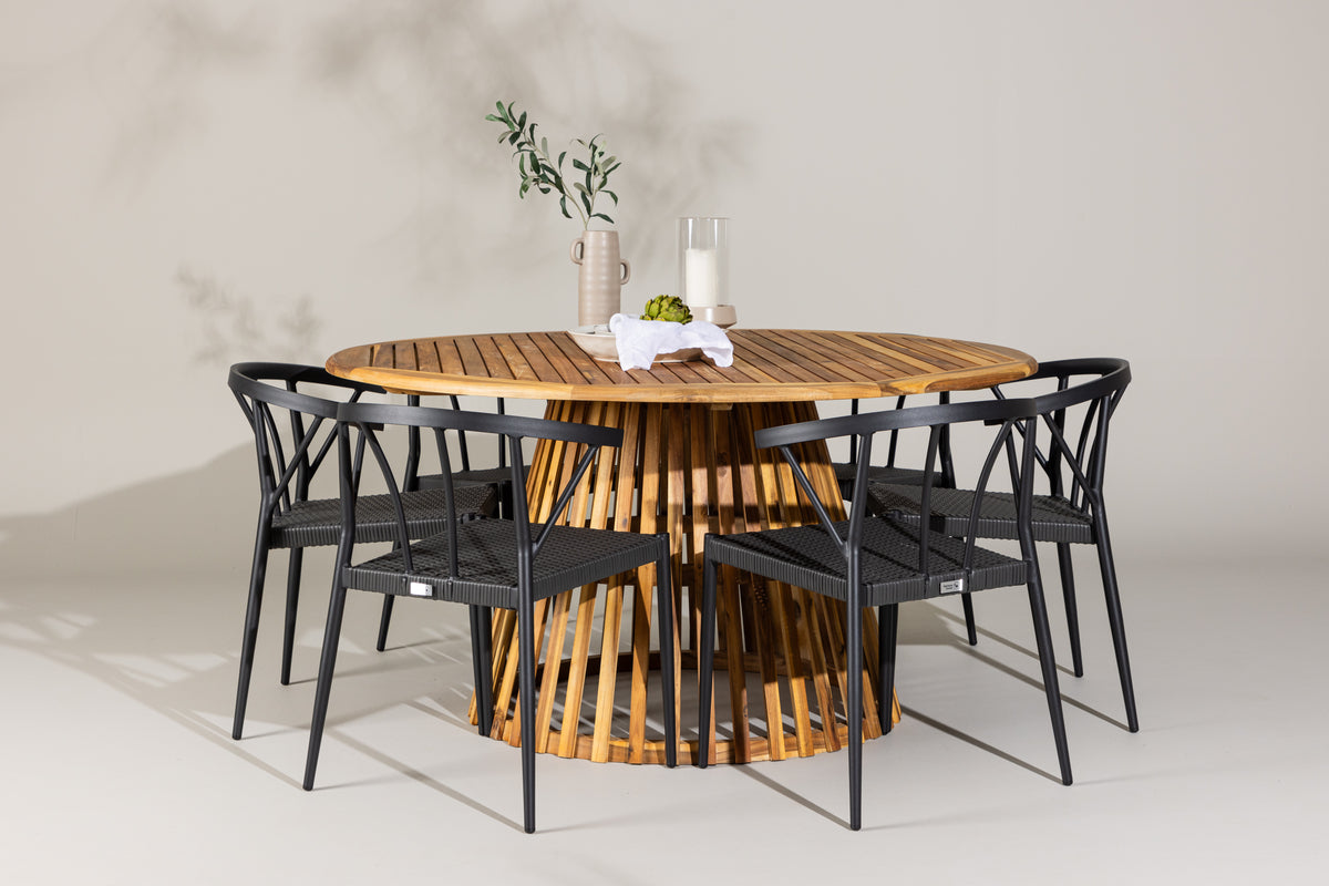 Venture Design Stina & Tucumán Matstolar 6-pack Svart + Runda Matbord ⌀150 Natur