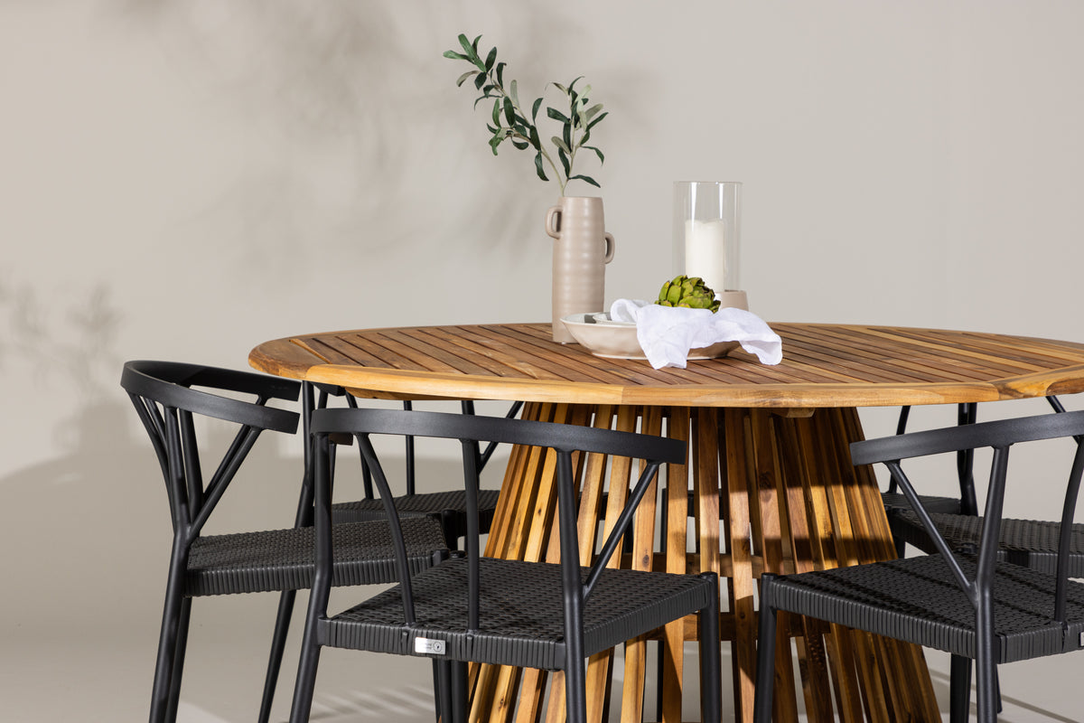 Venture Design Stina & Tucumán Matstolar 6-pack Svart + Runda Matbord ⌀150 Natur