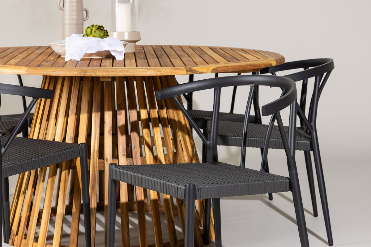 Venture Design Stina & Tucumán Matstolar 6-pack Svart + Runda Matbord ⌀150 Natur