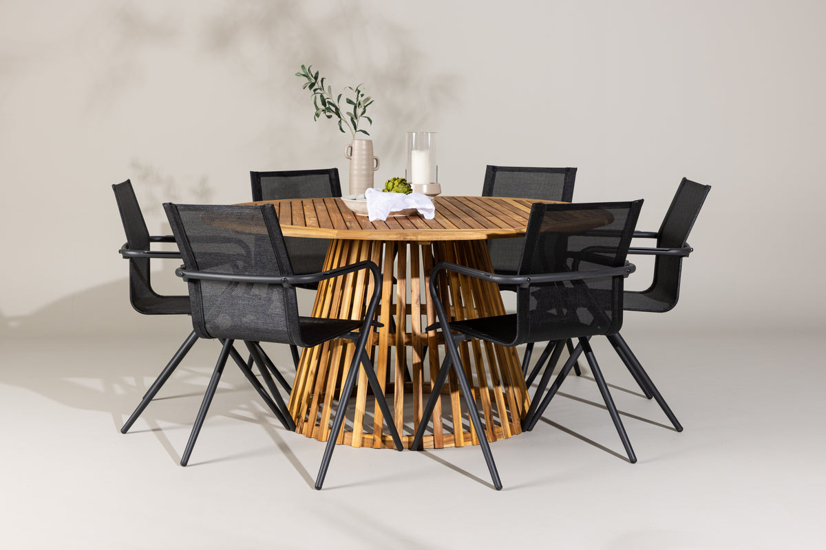 Venture Design Alina & Tucumán Matstolar 6-pack Svart + Runda Matbord ⌀150 Natur