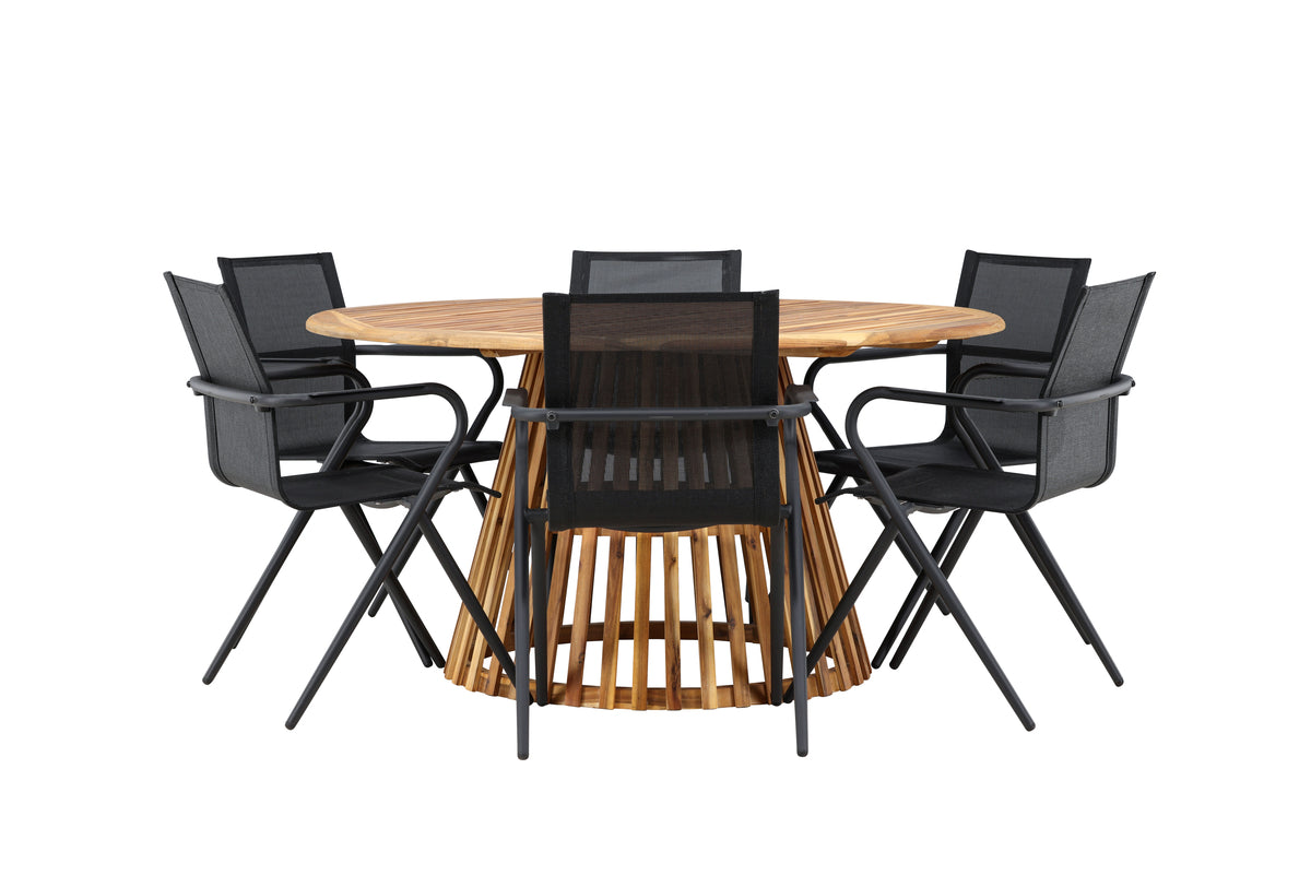 Venture Design Alina & Tucumán Matstolar 6-pack Svart + Runda Matbord ⌀150 Natur