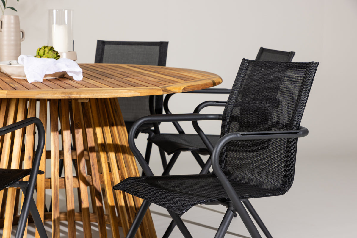 Venture Design Alina & Tucumán Matstolar 6-pack Svart + Runda Matbord ⌀150 Natur