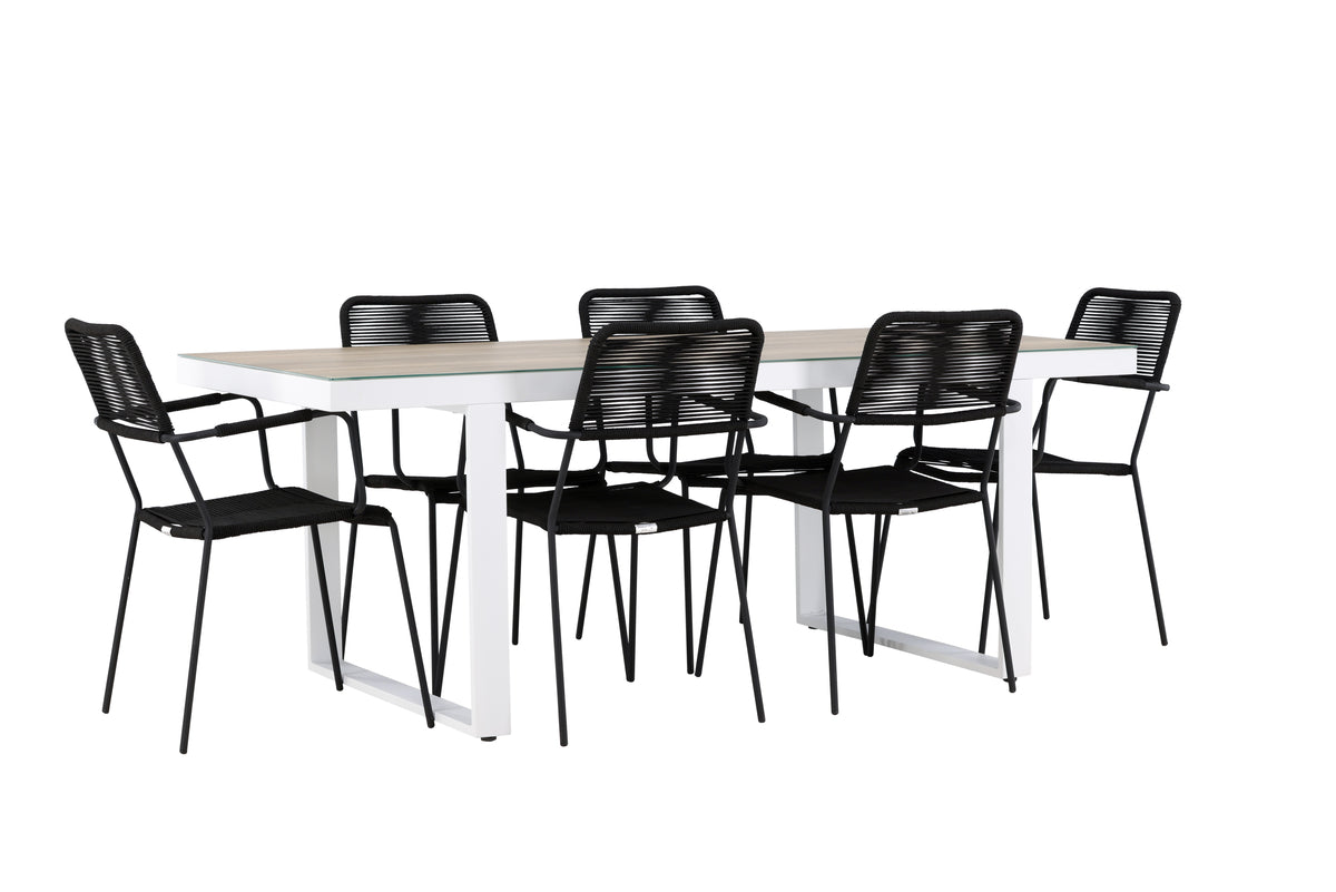 Venture Design Lindos & Merlo Matstolar 2-pack Svart + Rektangulära Matbord 200 x 90 Vit