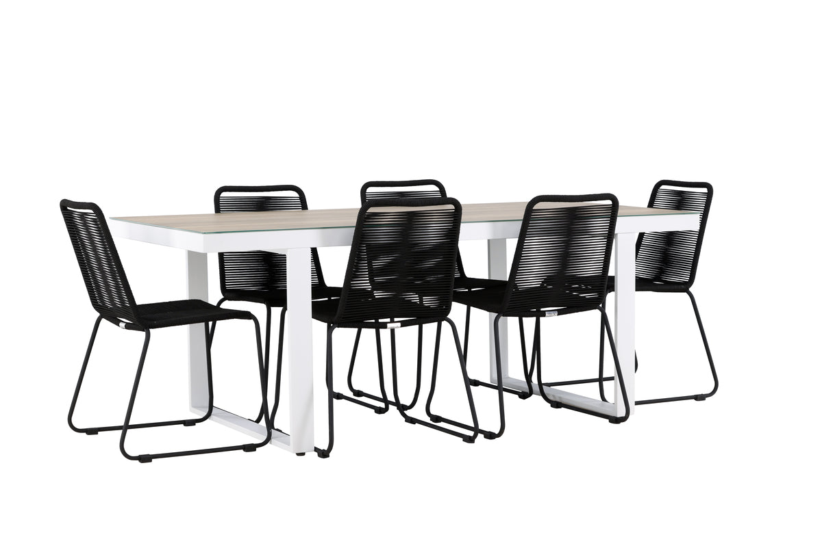 Venture Design Lindos & Merlo Matstolar 2-pack Svart + Rektangulära Matbord 200 x 90 Vit