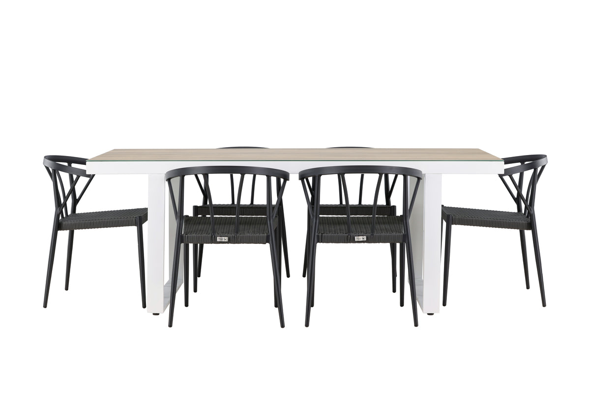 Venture Design Stina & Merlo Matstolar 6-pack Svart + Rektangulära Matbord 200 x 90 Vit