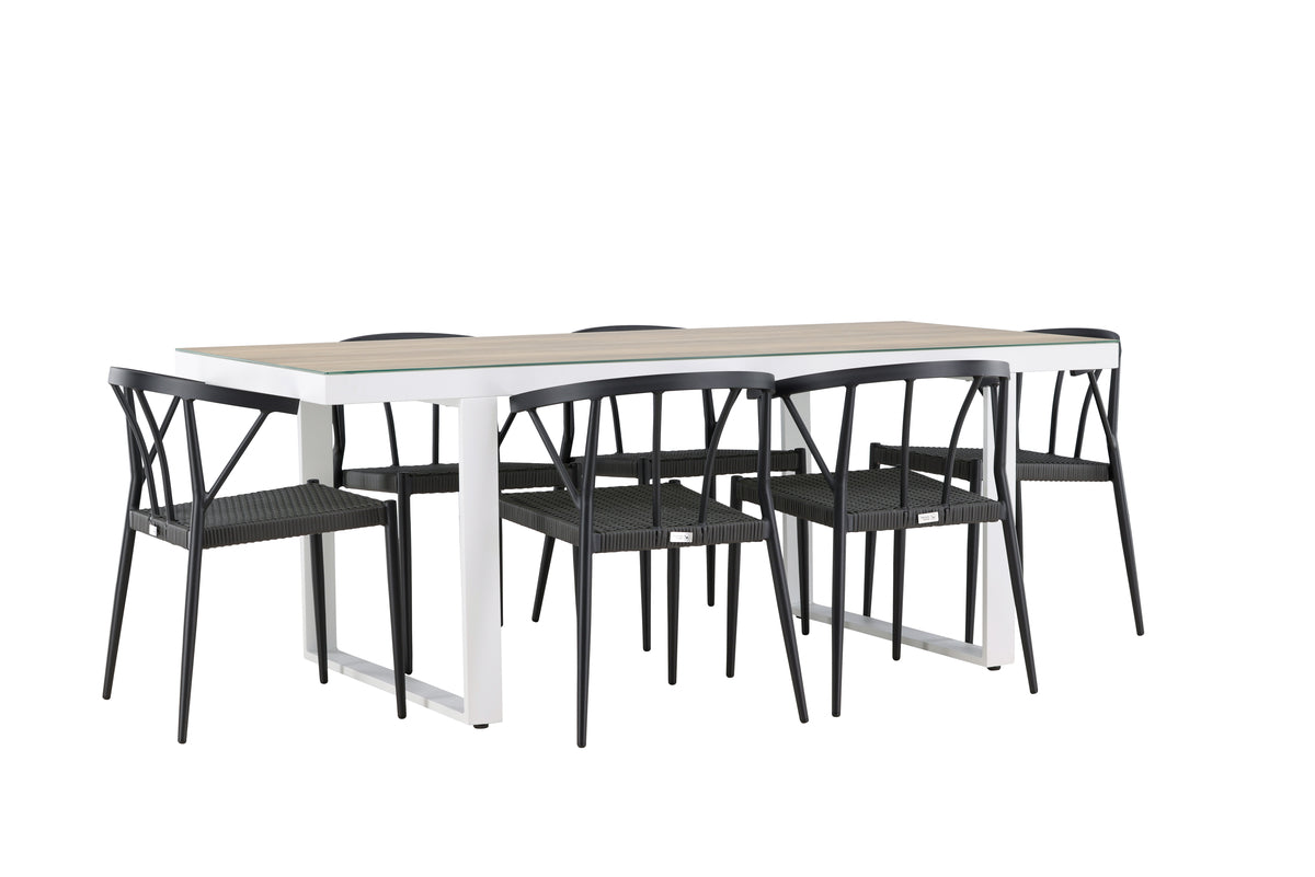 Venture Design Stina & Merlo Matstolar 6-pack Svart + Rektangulära Matbord 200 x 90 Vit