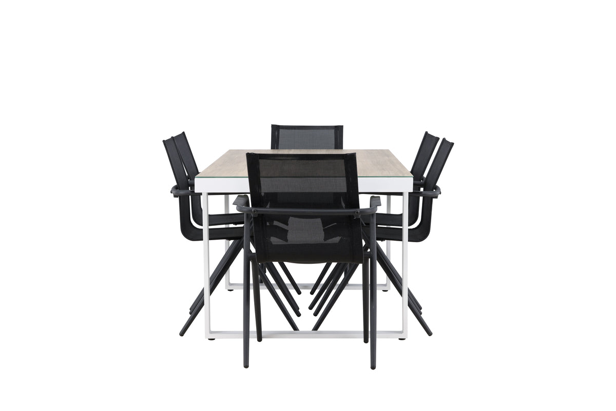 Venture Design Alina & Merlo Matstolar 6-pack Svart + Rektangulära Matbord 200 x 90 Vit
