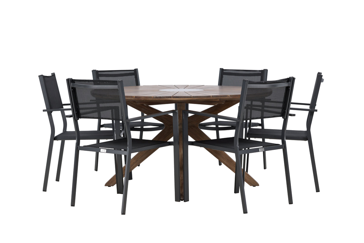 Venture Design Copacabana & Rosario Matstolar 2-pack Svart + Runda Matbord ⌀140 Brun
