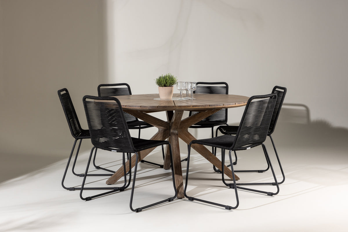 Venture Design Lindos & Rosario Matstolar 2-pack Svart + Runda Matbord ⌀140 Brun