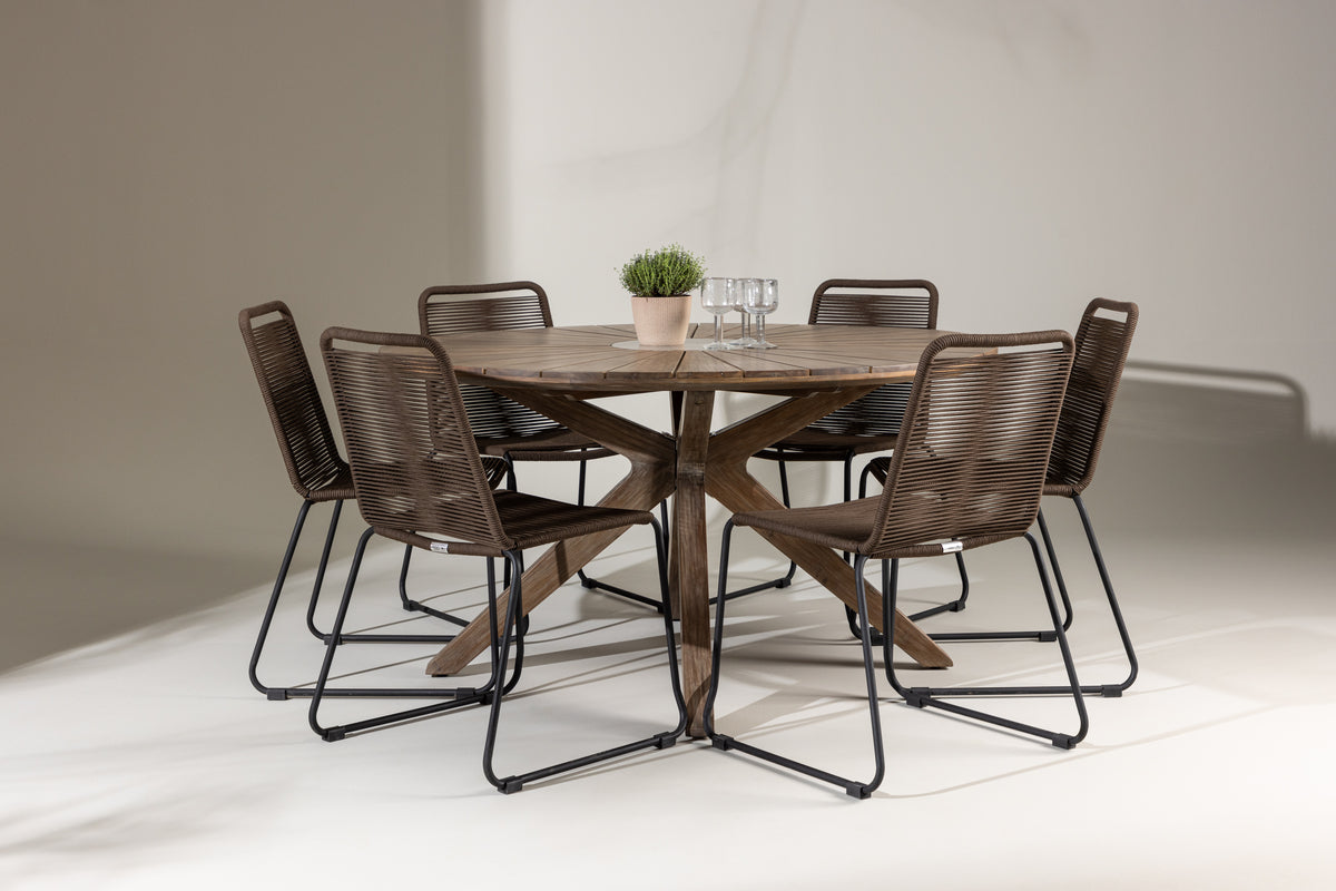 Venture Design Lindos & Rosario Matstolar 2-pack Brun/Svart + Runda Matbord ⌀140 Brun