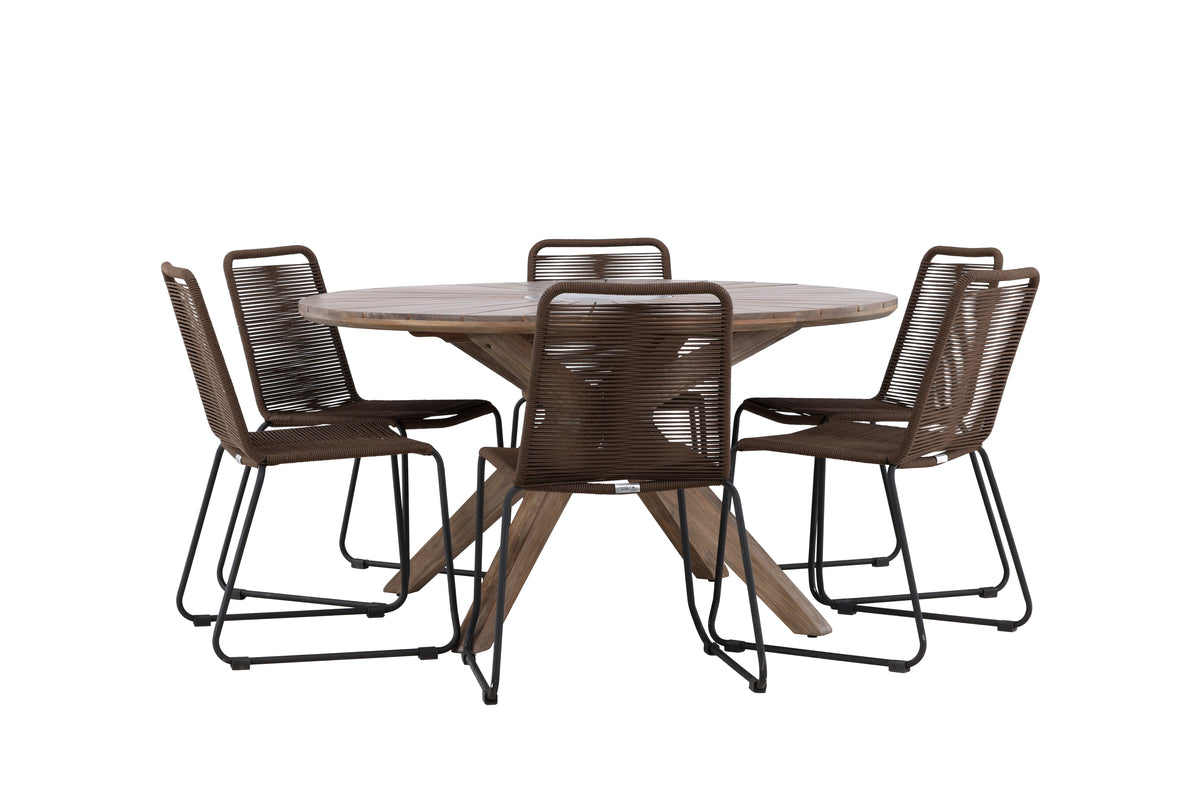 Venture Design Lindos & Rosario Matstolar 2-pack Brun/Svart + Runda Matbord ⌀140 Brun