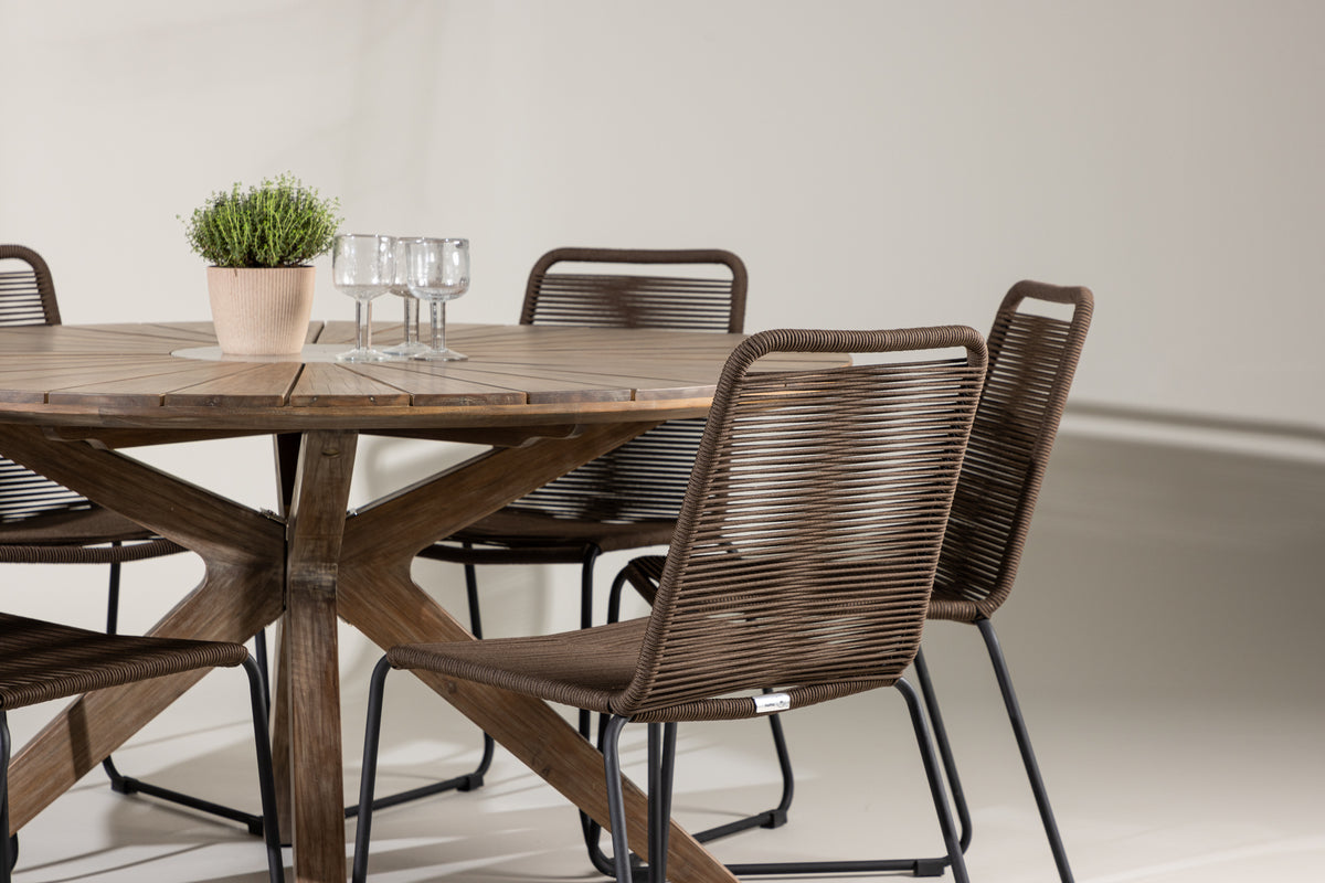Venture Design Lindos & Rosario Matstolar 2-pack Brun/Svart + Runda Matbord ⌀140 Brun