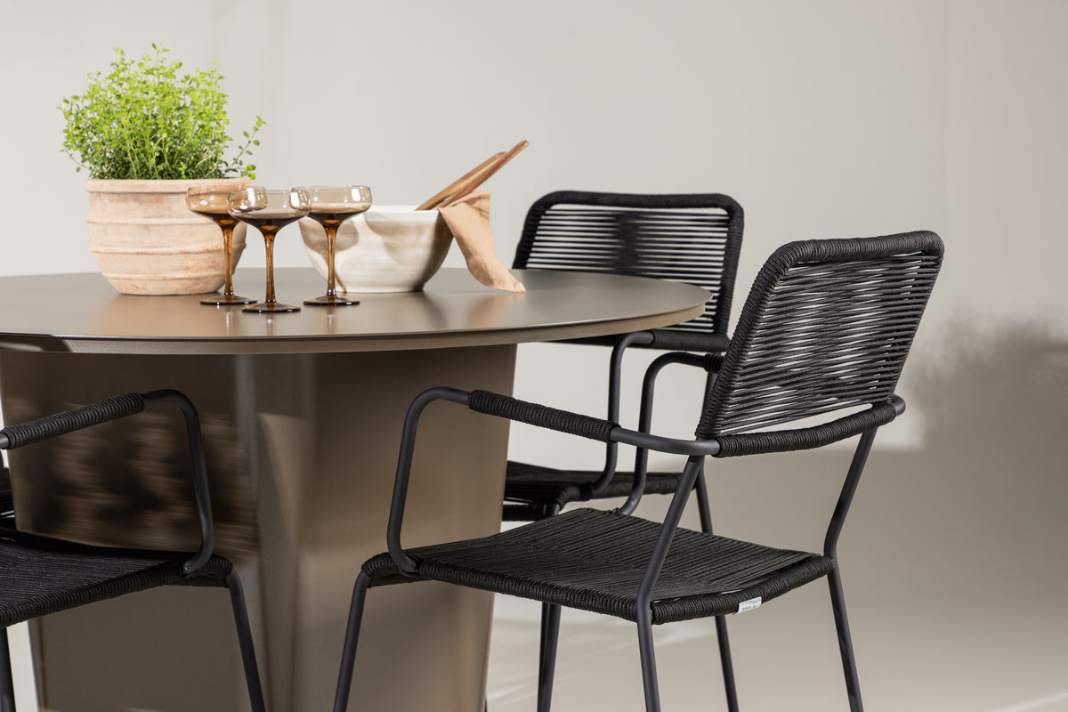 Venture Design Lindos & Santa Fe Matstolar 2-pack Svart + Runda Matbord ⌀120 Brun