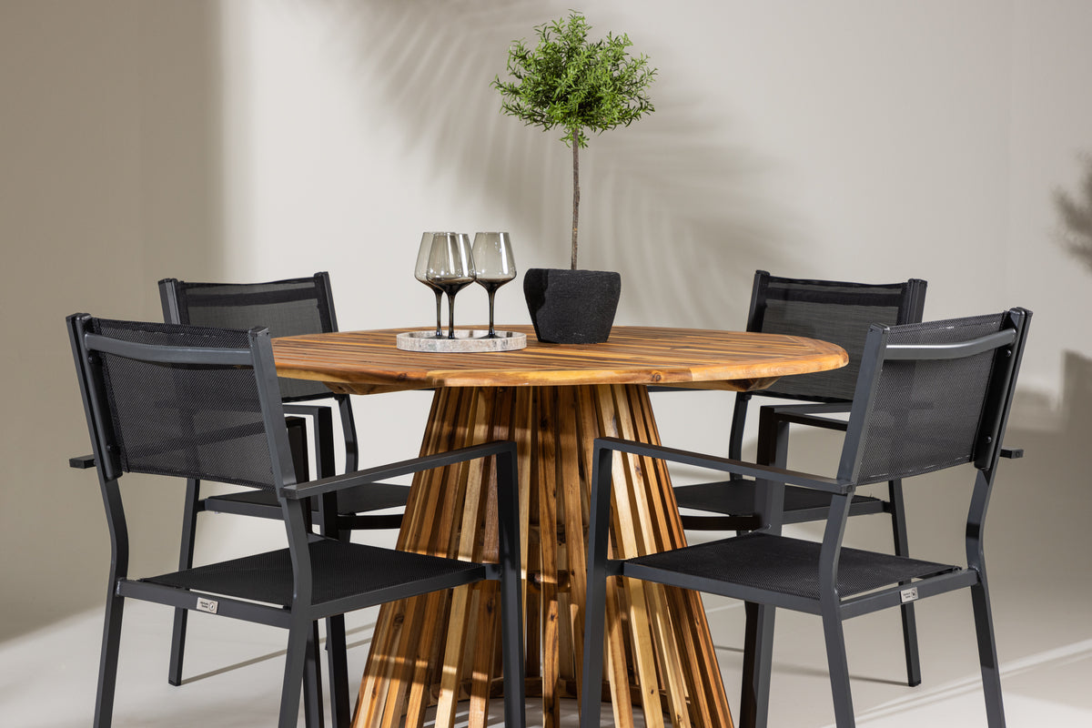 Venture Design Copacabana & Lumpur Matstolar 2-pack Svart + Runda Matbord ⌀120 Natur