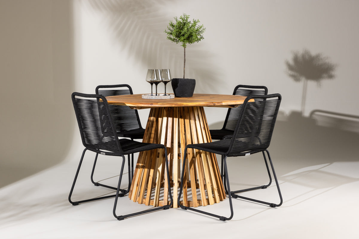 Venture Design Lindos & Lumpur Matstolar 2-pack Svart + Runda Matbord ⌀120 Natur