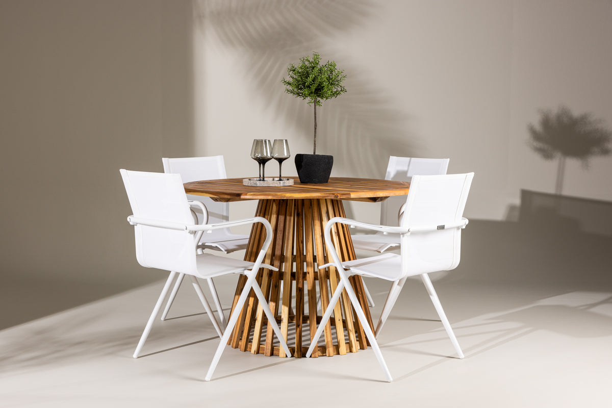 Venture Design Alina & Lumpur Matstolar 6-pack Vit + Runda Matbord 120 Natur