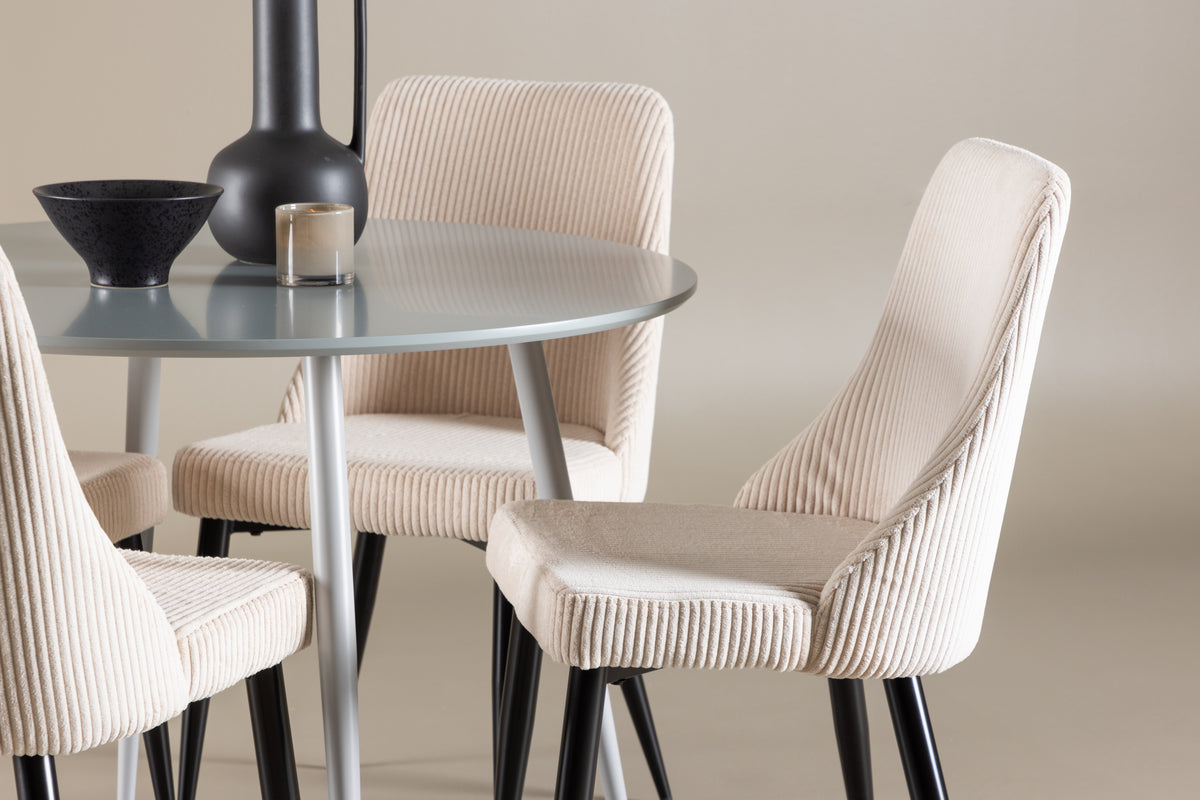 Venture Design Plaza & Leone Runda Matbord ⌀100 Grå + Matstolar 2-pack Beige