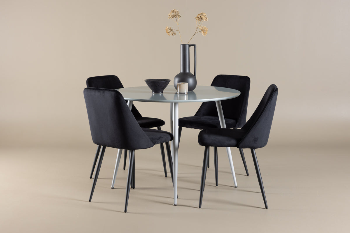 Venture Design Night & Plaza Matstolar 2-pack Svart + Runda Matbord ⌀100 Grå