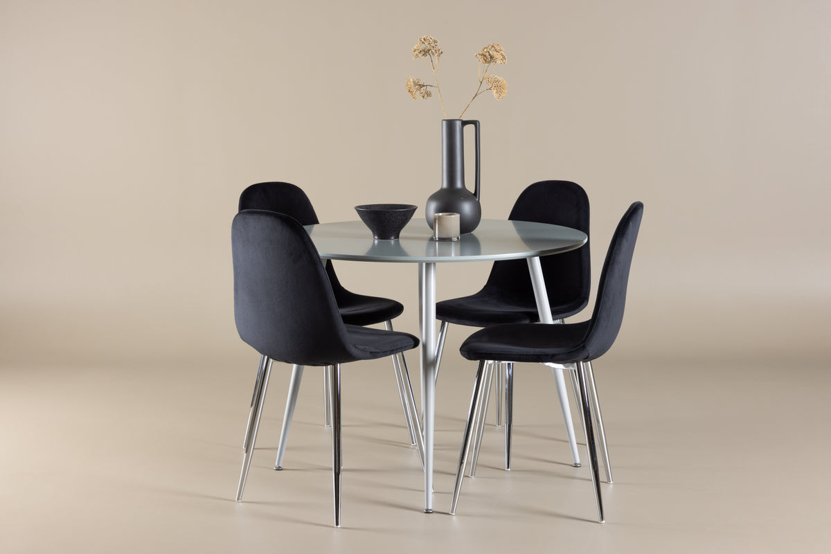 Venture Design Polar & Plaza Matstolar 2-pack Svart + Runda Matbord ⌀100 Grå