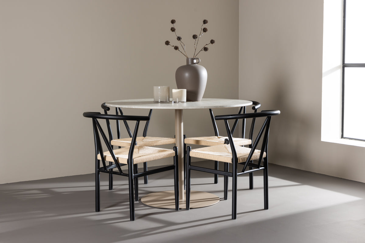 Venture Design Alfons & Lycke Matstolar Svart + Runda Matbord ⌀110 Beige