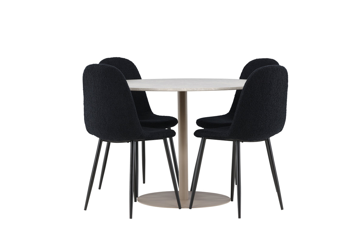 Venture Design Polar & Lycke Matstolar 2-pack Svart + Runda Matbord ⌀110 Beige