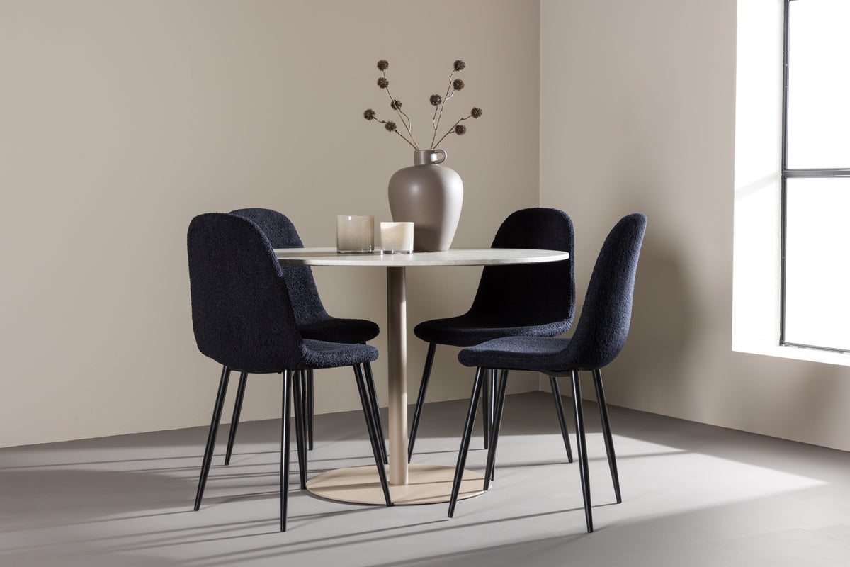 Venture Design Polar & Lycke Matstolar 2-pack Svart + Runda Matbord ⌀110 Beige