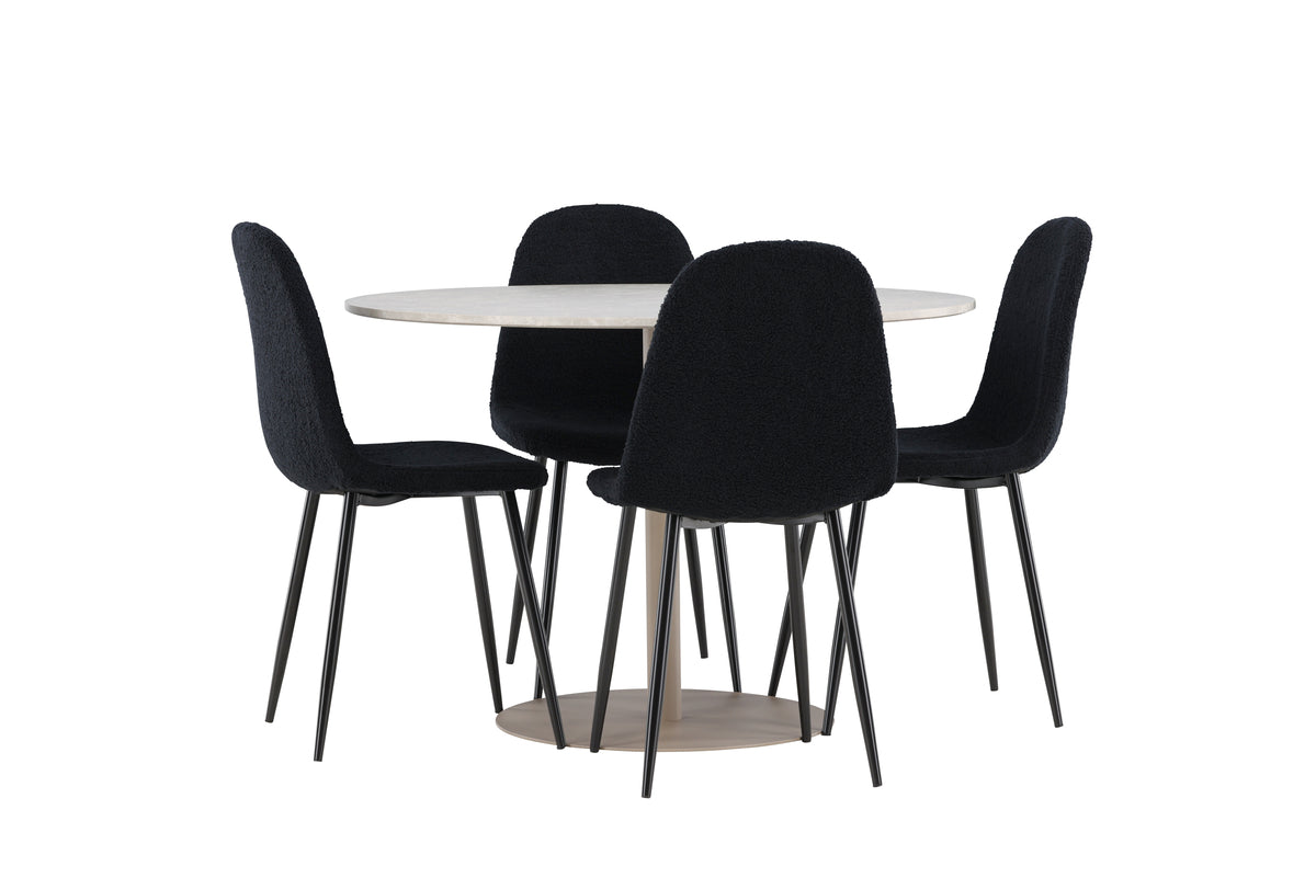 Venture Design Polar & Lycke Matstolar 2-pack Svart + Runda Matbord ⌀110 Beige