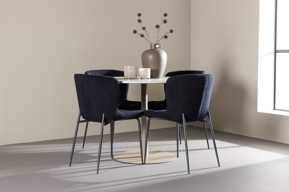 Venture Design Modesto & Lycke Matstolar 2-pack Svart + Runda Matbord ⌀110 Beige